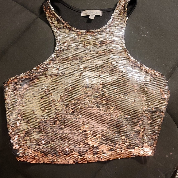 Charlotte Russe Tops - Silver/copper sequin razor back tank top